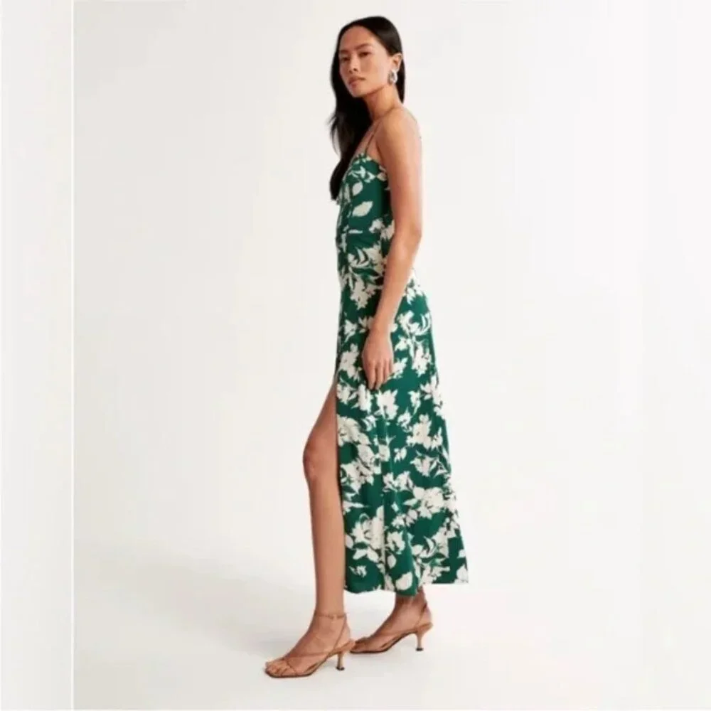 Abercrombie & Fitch Green Camille High-Slit Maxi Dress Size XLT 41245
